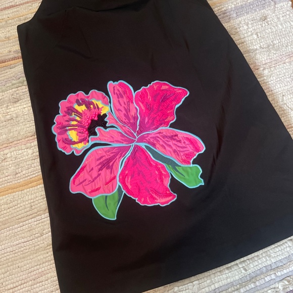 EUC Kate Spade Black Floral Appliqué Halter Shift Dress Size 10 - Picture 5 of 10